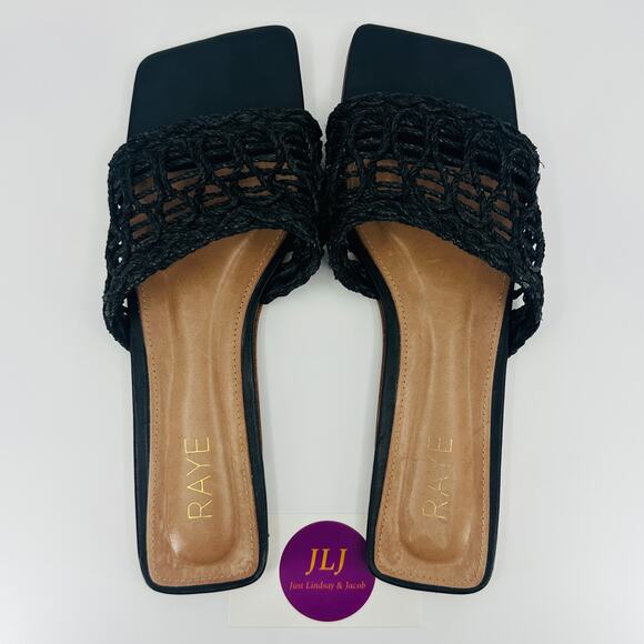 Raye Revolve Women's Tiki Black Woven Flat Slip On Slide Sandals Size 9.5 - Picture 11 of 13